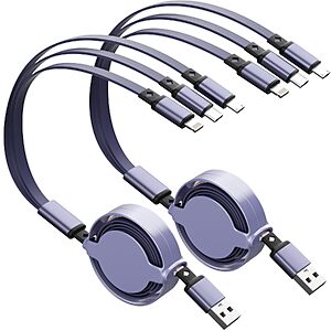 2-Pack 3.3' IDISON Retractable 3-in-1 USB Charging Cable w/ Lightning, USB-C & Micro USB (Purple) $4.99 + Free Shipping w/ Prime or on $35+