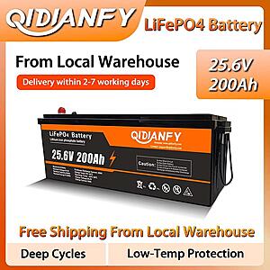 QIDIANFY 25.6V 200Ah LiFePO4 Battery 5120Wh Built-in 200A BMS Low-Temp Protection $529.4 + Free Shipping