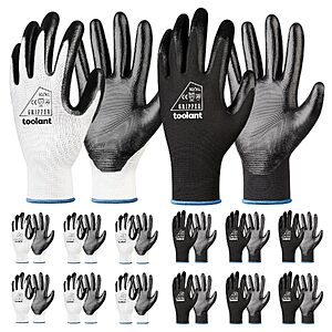 12-Pair toolant Nitrile Coated Work Gloves (Various Sizes, White & Black) $13.99 + Free Shipping w/ Prime or on $35+