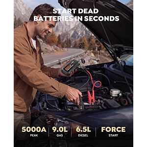 TREKURE Car Battery Jumper Starter Portable 5000A, Portable Car Jump Starter up to 10L Gas or 8L Diesel Engine, Jump Box, Jumper Cables for Car Battery $38.49