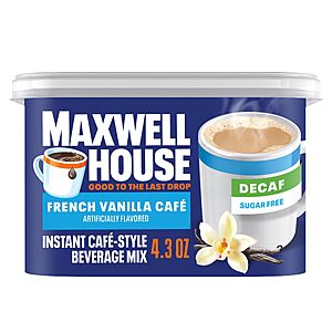 $3.96 S&S Clip Q Maxwell House Instant Cafe-Style Beverage Mix, French Vanilla Cafe, 4.3 oz