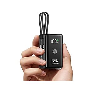 Nanotechnology Portable Charger 10000mAh with 2 Built-in Cables 45% Smaller $14.99