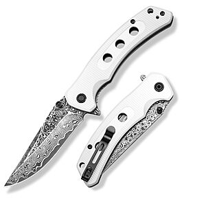 CVLIFE 3.26" VG10 Damascus Folding Pocket Knife with Clip, White - $26.69 AC