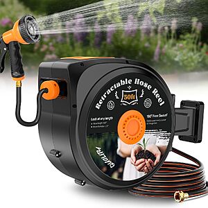 HooSeen Wall-Mounted Retractable Garden Hose Reel w/ 10-Pattern Spray Nozzle: 50' $49.99 or 100' $64.97 + Free Shipping