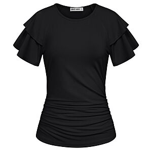 GRACE KARIN Womens Tops Dressy Ruffle Sleeve Blouse Black L (Prices Vary) $8.49 AC