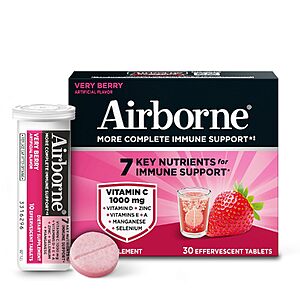30-Count Airborne 1000mg Vitamin C Very Berry Immune Support Tablets $9.19 w/ S&S + Free Shipping w/ Prime or on $35+