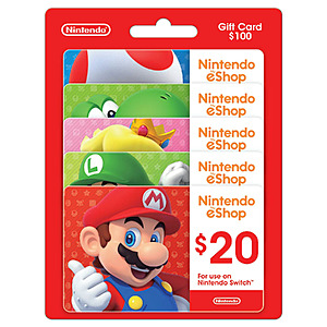 Nintendo $100 Gift Card Multi-Pack, 5 x $20 - Starts 11/5 Online Only $79.98