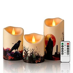 3-Pack Artmarry Halloween Flameless LED Pillar Candles w/ 10-Key Remote $4.99 + Free Shipping w/ Prime or on $35+
