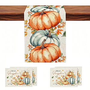 YOPINCO 13" x 72" Fall Halloween Pumpkin Table Runner w/ Placemats (Set of 4) $2.99 + Free Shipping w/ Prime or on $35+