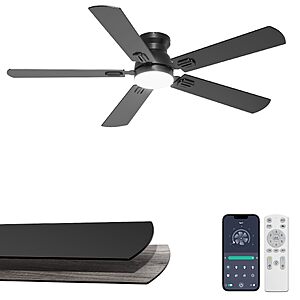 Phylluz 52'' Black Flush Mount Ceiling Fan with Lights for Bedroom $42.55