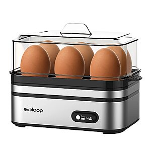 Evoloop Rapid Egg Cooker Electric 6 Eggs Capacity, Soft, Medium, Hard Boiled, Poacher, Omelet Maker Egg Poacher With Auto Shut-Off, BPA Free $23.99