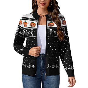 Totatuit Halloween Sweater for Women Pumpkin Zip Up Cardigan $17.99 AC