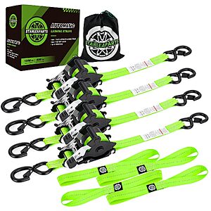 4-Pack StarLeaparts 1" x 12' Retractable Ratchet Straps w/ Soft Loops & S-Hooks (Green) $35.99 + Free Shipping