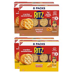 [S&S] RITZ Peanut Butter & Cheese Sandwich Crackers Variety Pack, 32 Snack Packs | Lunch Snacks, 6 Cracker Sandwiches Per Pack, Individually Wrapped $13.77