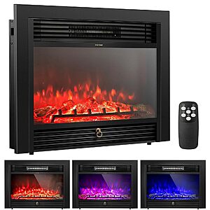 COSTWAY Electric Fireplace Inserts 28.5-inch Wide, 750W/1500W, Black $135.99