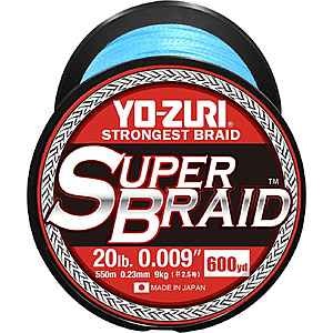 Yo-Zuri SuperBraid Japanese Braided Fishing Line, 20lb Test, Blue, 600 Yards + Free Shipping $14.72