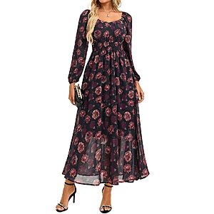 GRACE KARIN Women's Floral Long Sleeve Sweetheart Neck A-Line Maxi Dress (Various) $15.50 + Free Shipping w/ Prime or on $35+