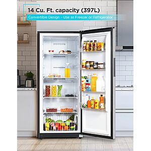 BLACK+DECKER 14 Cu. Ft. Convertible Freezer Refrigerator, Upright Freezer with Glass Shelves, ENERGY STAR rated, Frost Free, BUC1400XS, Stainless Look $395.53