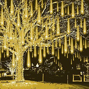Weepong Christmas Lights Outdoor Falling Rain Meteor Shower Lights 12-inch 8 Tube 192 LED $6.49 AC