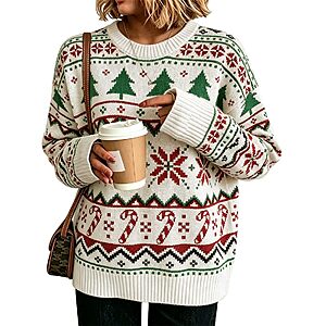 Christmas Sweaters for Women - Holiday Sweatshirts Snowflake Santa Ladies Winter Outfits Cute Plus Size Elegant Ugly Crewneck Cozy Vintage Xmas Oversized Tops