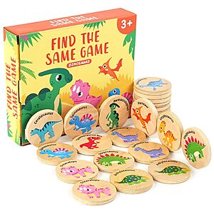 Protado 24-Piece Wooden Dinosaur Memory Matching Card Game for Kids $5.99 + Free Shipping w/ Prime or on $35+