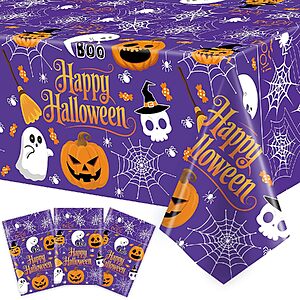 3-Pack 54" x 108" Halloween Plastic Tablecloths (Orange & Purple) $4.49 + Free Shipping w/ Prime or on $35+