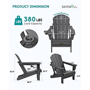 SERWALL Folding Adirondack Chair with Cup Holder, Fire Pit Chairs - Army green $90.09