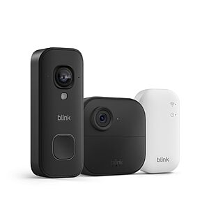 Blink Outdoor 4 and Wired Doorbell 2K+ (newest model) — Two-year battery 1080p camera and 2K hardwired doorbell. Sync Module Core included — 1 Camera + Doorbell (Black) $30.99