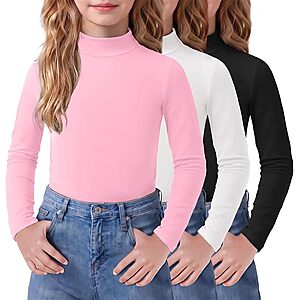 Arshiner 3-Pack Girls Long Sleeve Mock Turtleneck Shirts (Various Colors & Sizes) $10 + Free Shipping w/ Prime