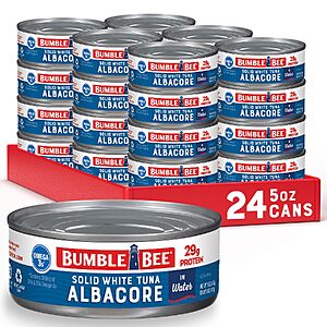 $24,85 or less S&S 10% off Q Bumble Bee Solid White Albacore Tuna in Water, 5 oz (Pack of 24)