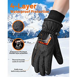 Waterproof Ski Gloves for Men Women - Winter Warm Touchscreen Gloves for Cold Weather $9.49 Amazon.com