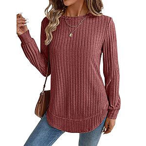 JUSTFASHIONNOW Womens Long Sleeve Tunic Tops Crew Neck Lightweight Sweaters $4.79 AC