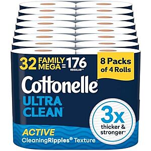 [SnS, AC] $22.61 | 32-Pack 353-Sheets Cottonelle Toilet Paper Family Mega Rolls (Ultra Clean) at Amazon (70.7￠ each)