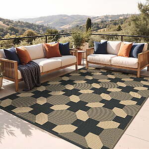 KUETH 6'x 9'Outdoor Plastic Rug Foldable Waterproof UV Resistant Outdoor Patio Geometric RV Deck Rug $19.99