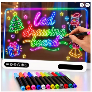 Led Drawing Board, 16" Rechargeable Doodle Glow LED Note Board w/12 Markers $16.24