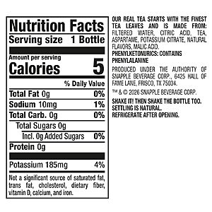 $9.48 S&S or less Snapple Zero Sugar Peach Tea, 16 Oz Bottles, 12 Count All Natural,  , Pack of 12