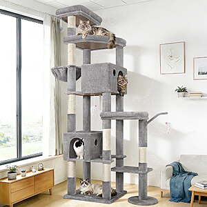 Globlazer 83" Heavy Duty Cat Tree for Large Cats, MultiLevel Cat Tower Condo with 7 Scratching Posts, Light Grey $90.99