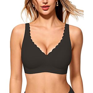 HORISUN Women's Deep V Scalloped Wireless Full Coverage Bralette (S-3XL, Various Colors) $9.49 + Free Shipping w/ Prime or on $35+