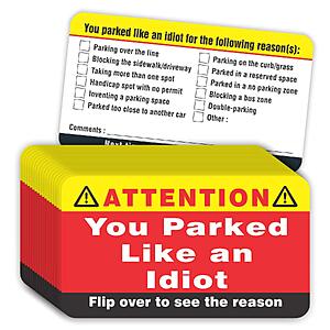 100-Count PARTH iMPEX "You Parked Like an Idiot" Novelty Bad Parking Business Cards $5.99 + Free Shipping w/ Prime or on $35+