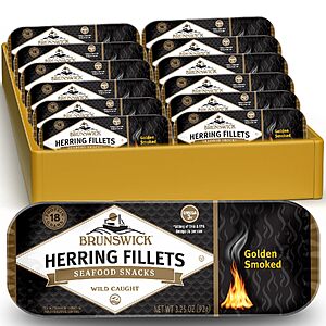 [S&S] Brunswick Golden Smoked Herring Fillets, 3.25 oz (Pack of 12) | Wild Caught Seafood Snacks, 18g Protein per Can, Gluten Free, Keto & GLP-1 Friendly $17.55