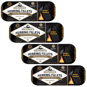 $5.85 S&S Clip Q Brunswick Golden Smoked Herring Fillets, 3.25 oz (Pack of 4) 18G of Protein per can