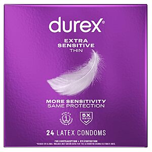 24-Count Durex Extra Sensitive Thin Lubricated Latex Condoms $6.81 w/ S&S + Free Shipping w/ Prime or on $35+