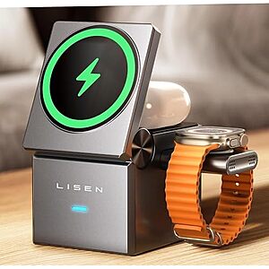 [AC] $23.99* | LISEN 3 in 1 Wireless Magsafe Charging Station for Apple iPhone, Watch & Airpods at Amazon