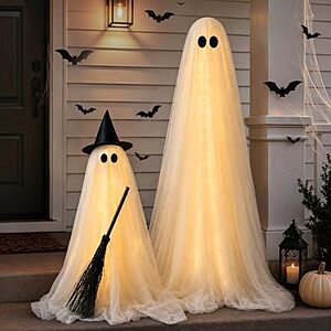 [AC] $13.99* | 2-Pk Light-Up Spooky Ghost Witch Broom Halloween Decorations at Amazon