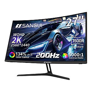 $130 STAPLES Sansui 27" Curved WQHD VA 200Hz Adaptive-Sync Gaming Monitor, Black