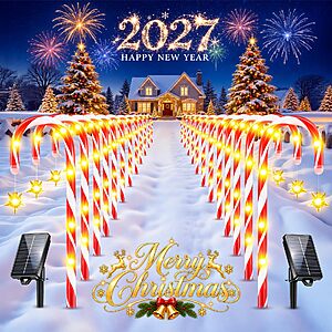 TuyLuxe 24 Pack Solar Christmas Candy Cane Lights - $34.99 After coupon