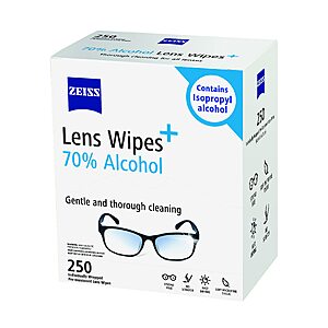 $14.72 S&S or less ZEISS Pre-Moistened Lens Cleaning Wipes with 70% Alcohol, 250 Count,