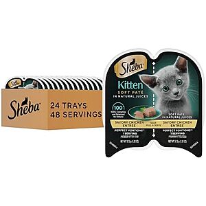 [SnS] $14.14 | 24-Pack 2.6-Oz Sheba Wet Food PERFECT PORTIONS Kitten Paté Wet Cat Food Trays (Chicken) at Amazon