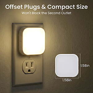 $11.79 FS WALMART+ by DAYBETTER Plug-in LED Night Light 4Pack, Light Sensing Warm White lamp Space Saving Design,