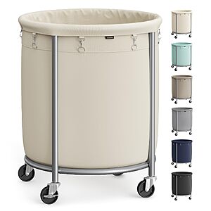 SONGMICS Laundry Basket with Wheels,190L, Steel Frame, Removable Bag $37.99